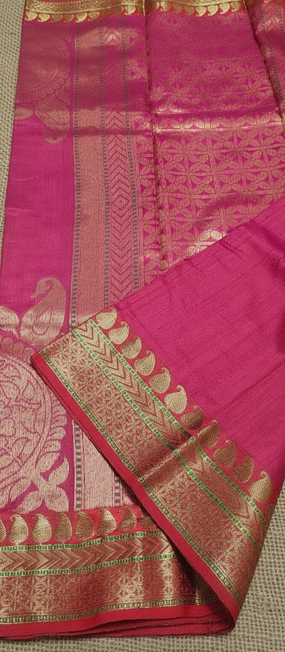 Magenta Pink Pure Raw Tussar Silk Saree