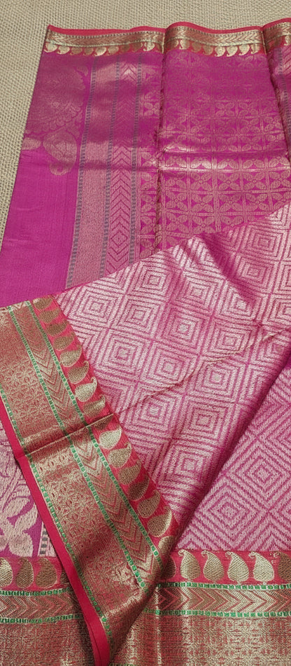 Magenta Pink Pure Raw Tussar Silk Saree