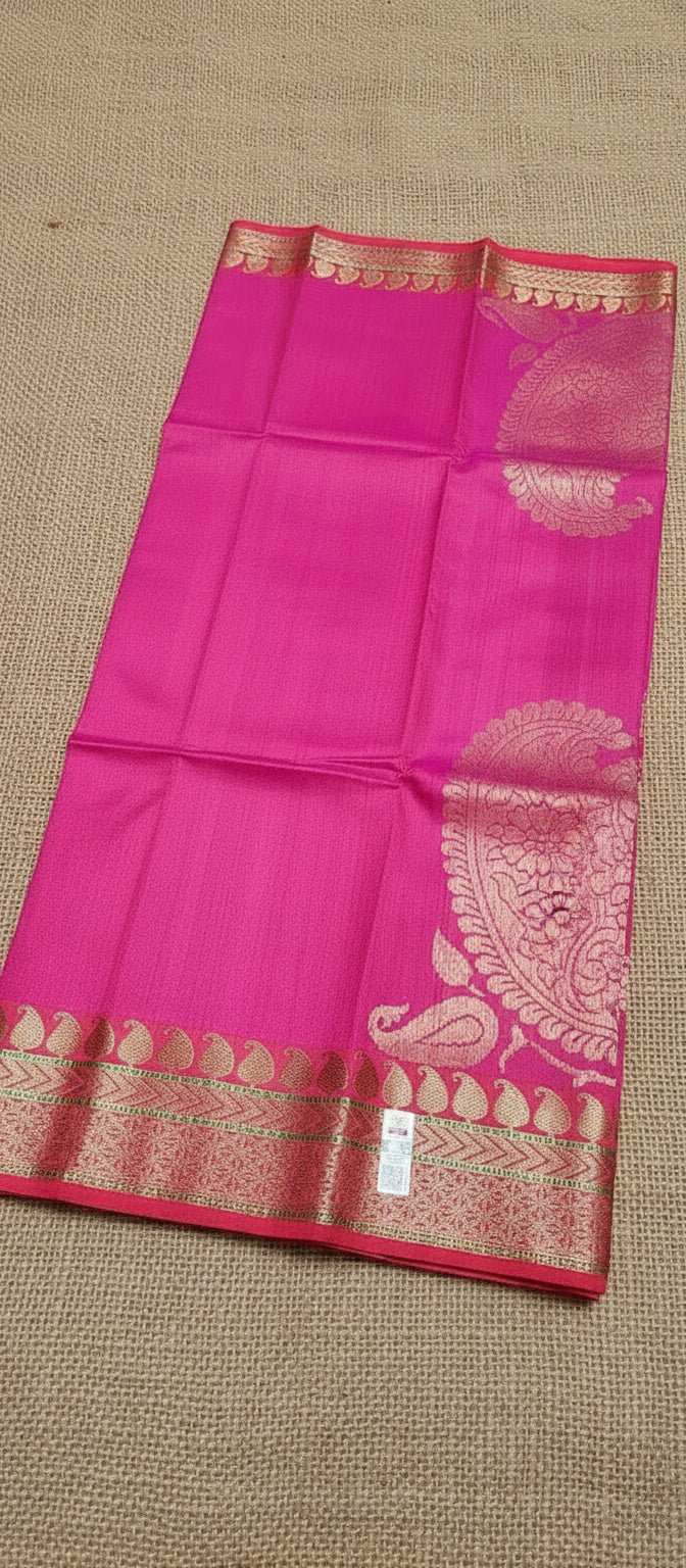 Magenta Pink Pure Raw Tussar Silk Saree