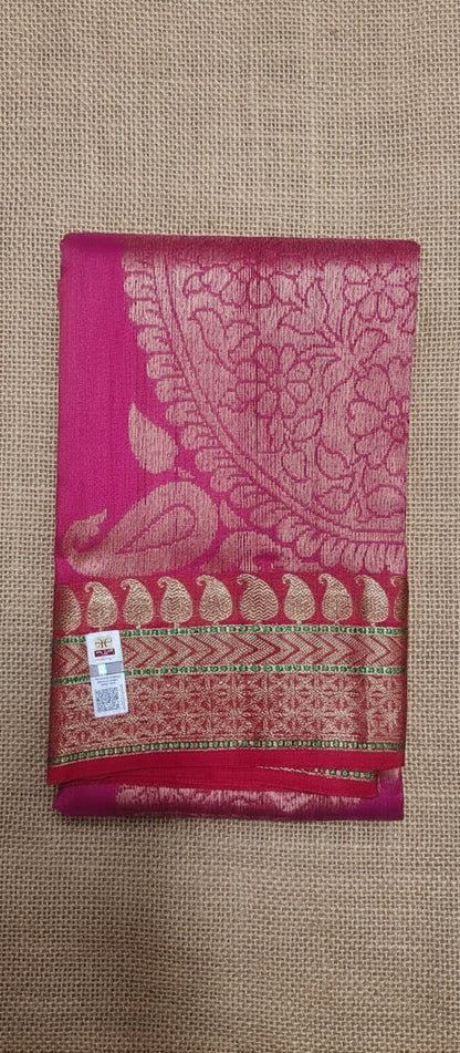 Magenta Pink Pure Raw Tussar Silk Saree