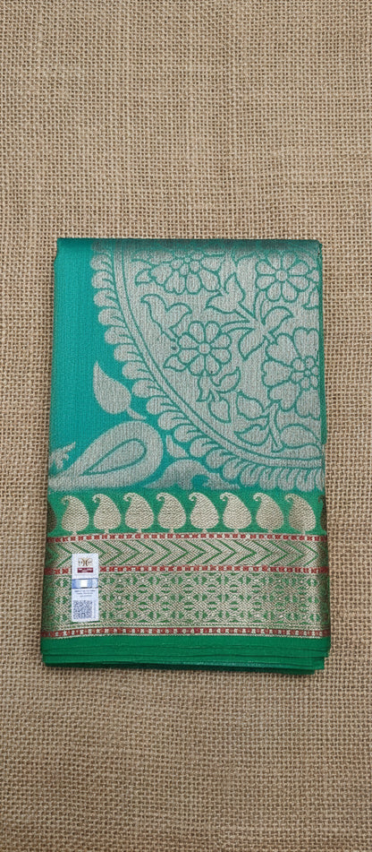 Teal Green Pure Raw Tussar Silk Saree