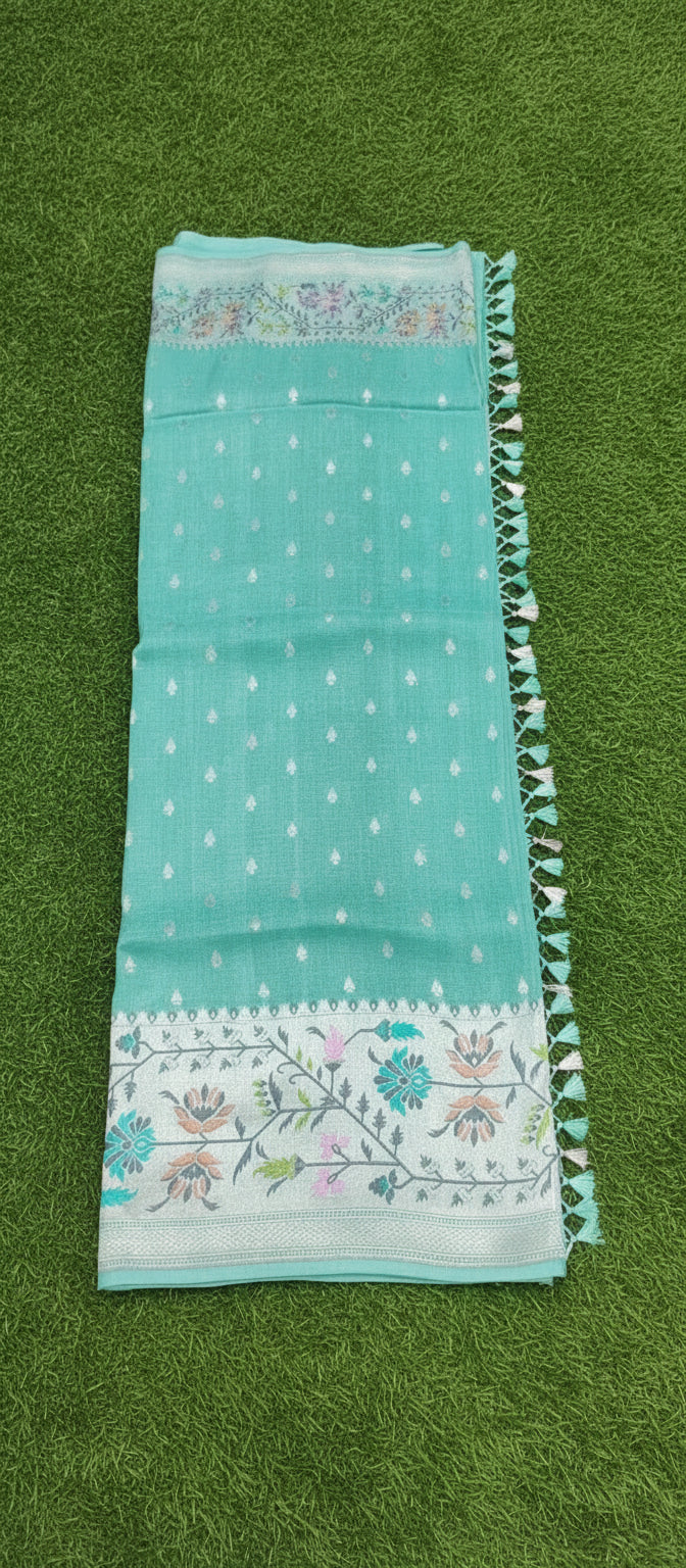 Turquoise Blue Handloom Pure Desi Tussar Saree