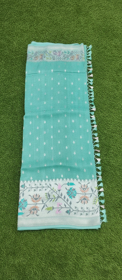Turquoise Blue Handloom Pure Desi Tussar Saree