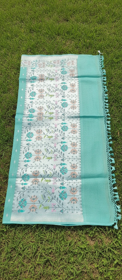 Turquoise Blue Handloom Pure Desi Tussar Saree