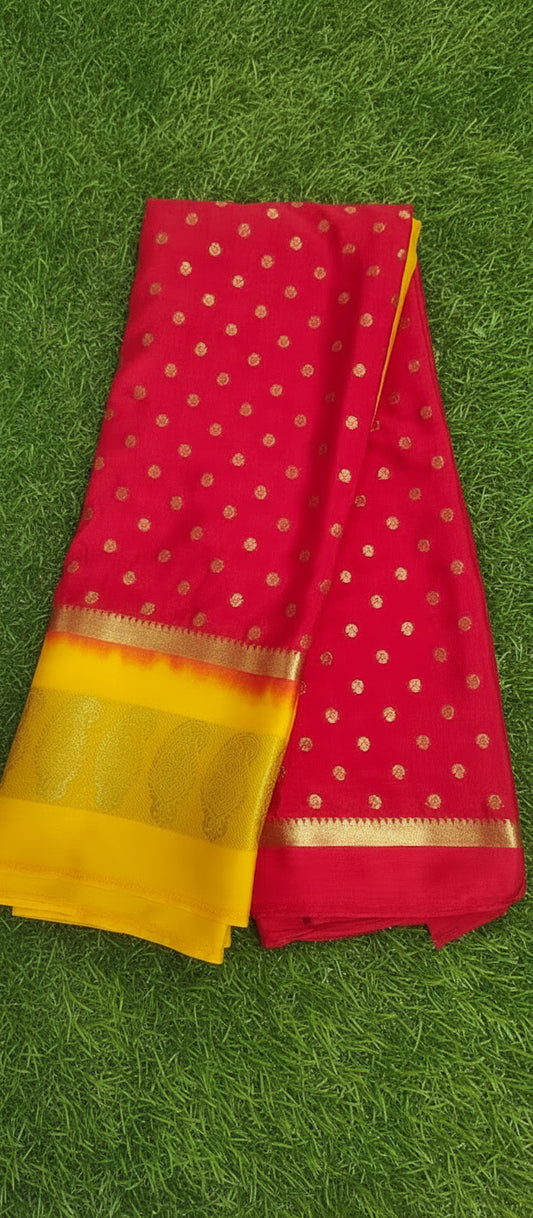 Red Mysore Crepe Silk Saree