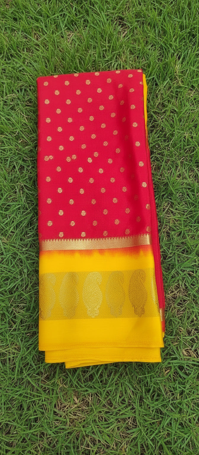 Red Mysore Crepe Silk Saree