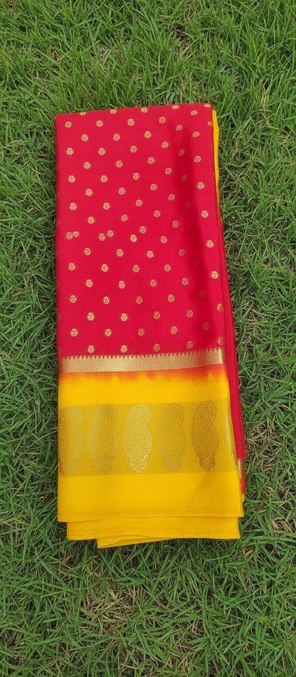Red Mysore Crepe Silk Saree