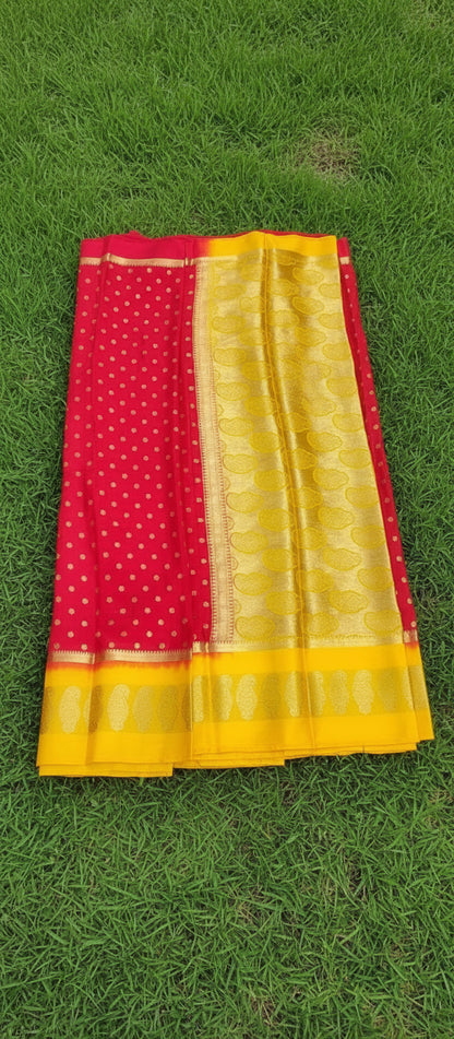Red Mysore Crepe Silk Saree