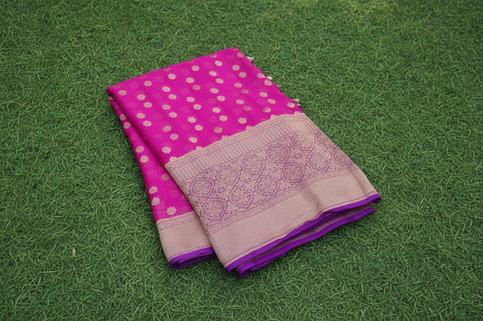 Rani Pink Pure Khaddi Chiffon Saree