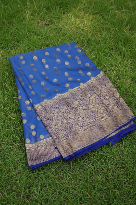 Powder Blue Pure Khaddi Chiffon Saree