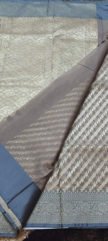 Semi Jamdani Chikoo Grey Saree