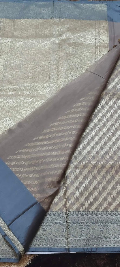 Semi Jamdani Chikoo Grey Saree