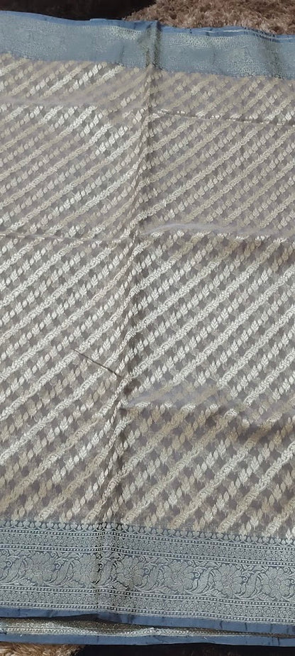 Semi Jamdani Chikoo Grey Saree