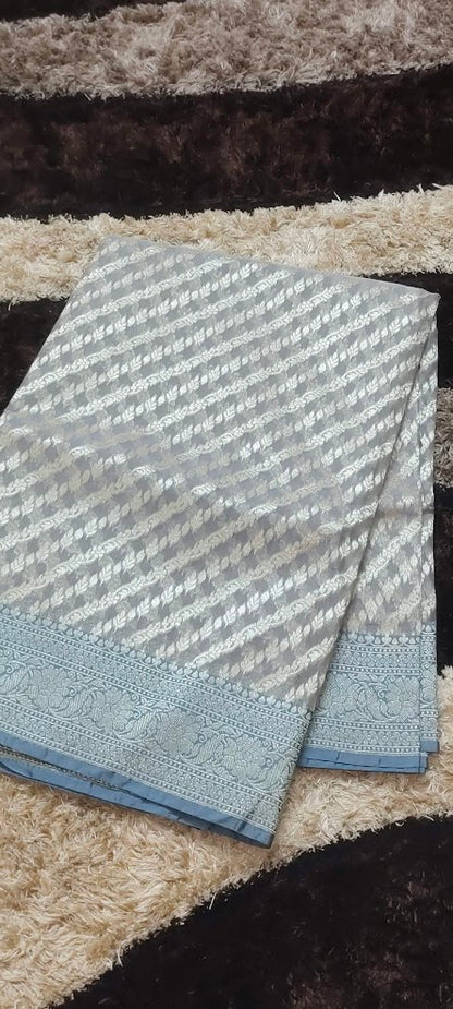 Semi Jamdani Chikoo Grey Saree