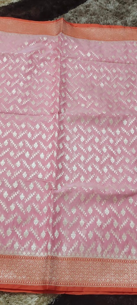 Semi Jamdani Peach Pink Saree