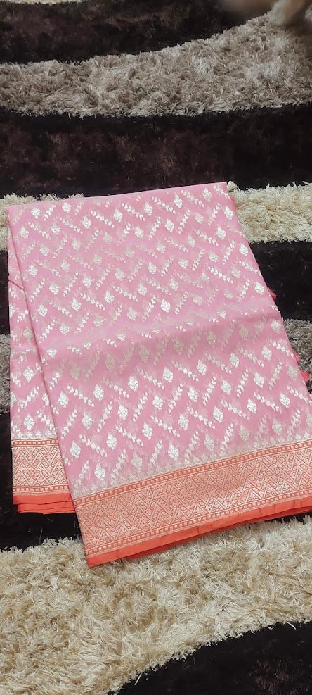 Semi Jamdani Peach Pink Saree