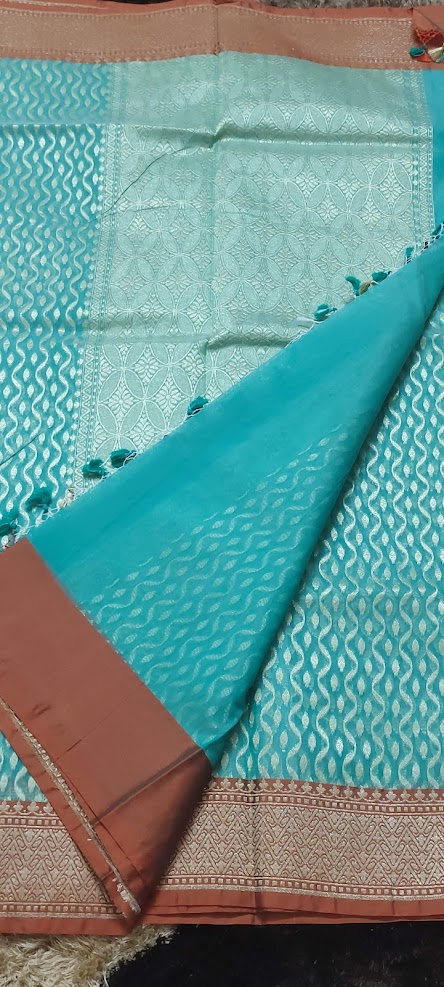 Semi Jamdani Turquoise Blue Saree