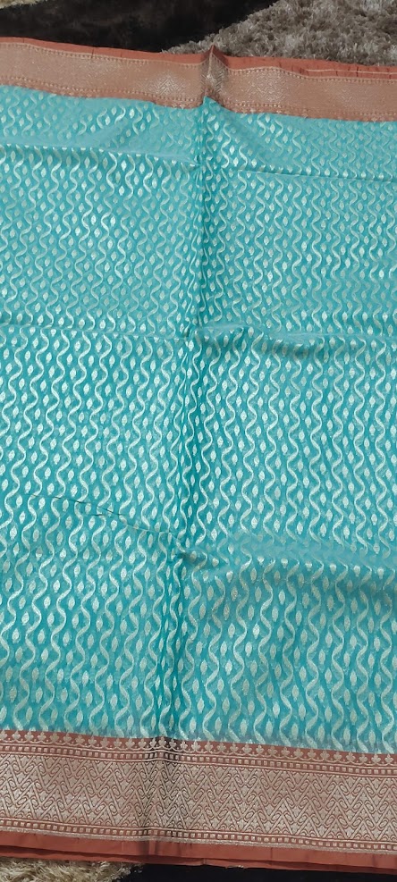 Semi Jamdani Turquoise Blue Saree