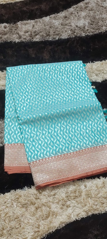 Semi Jamdani Turquoise Blue Saree