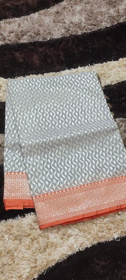 Semi Jamdani Ash Chikoo Grey Saree