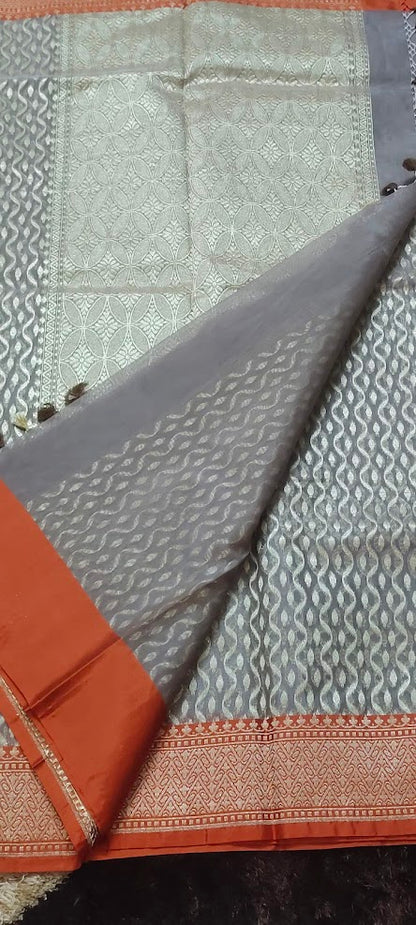 Semi Jamdani Ash Chikoo Grey Saree