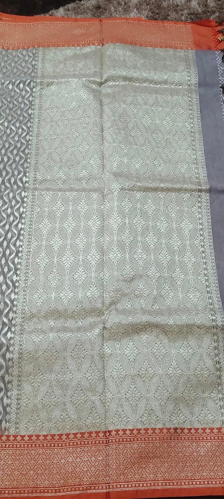 Semi Jamdani Ash Chikoo Grey Saree