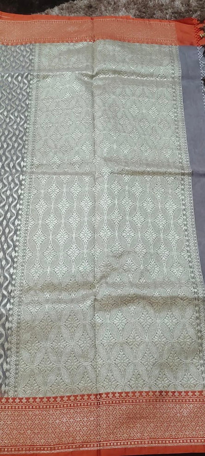 Semi Jamdani Ash Chikoo Grey Saree