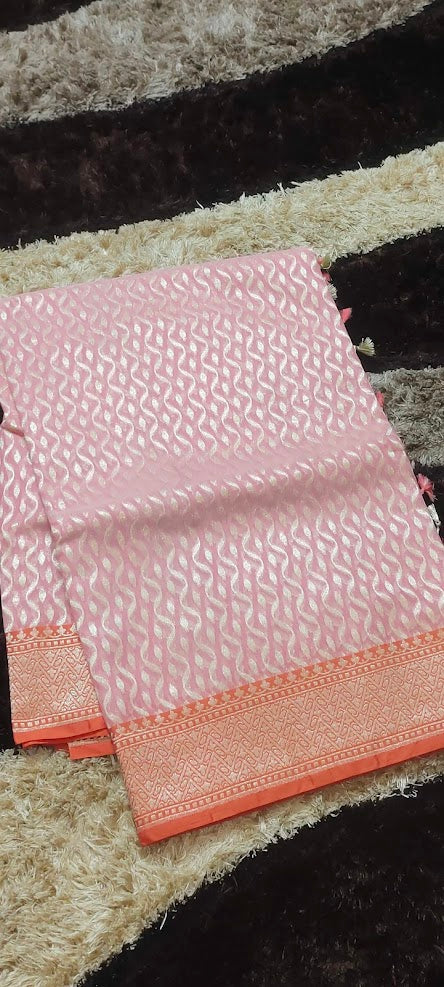 Semi Jamdani Peach Pink Saree