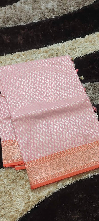 Semi Jamdani Peach Pink Saree