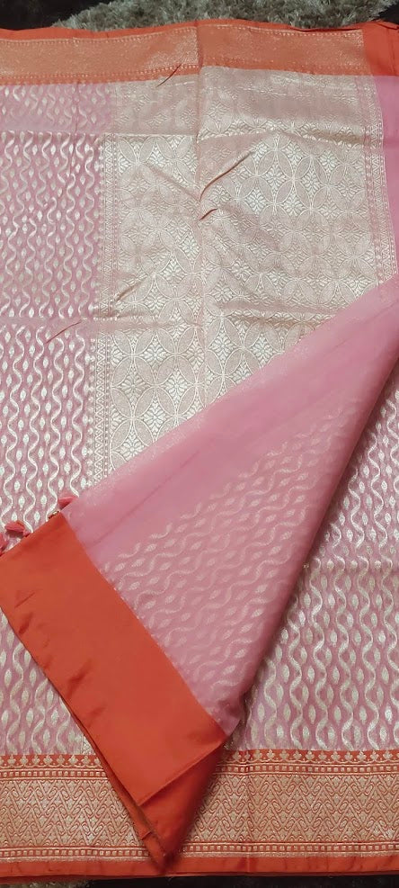 Semi Jamdani Peach Pink Saree