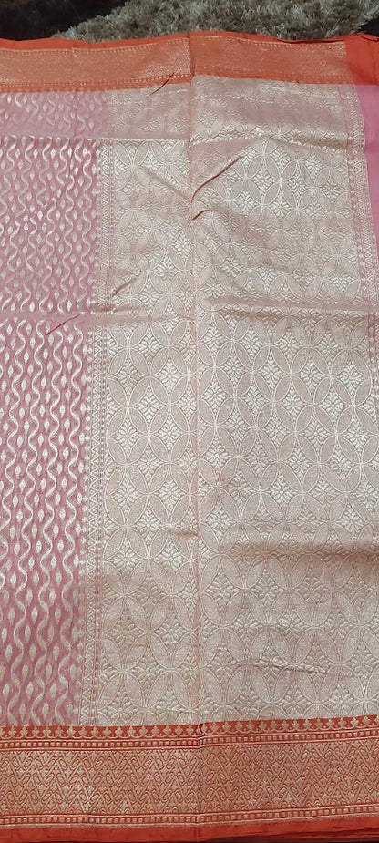 Semi Jamdani Peach Pink Saree