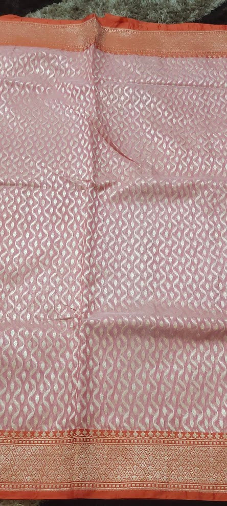 Semi Jamdani Peach Pink Saree