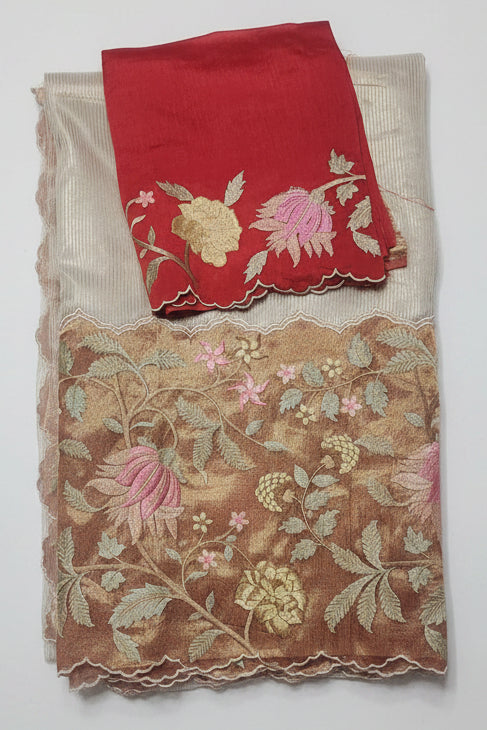 Beige Kora Tissue Saree