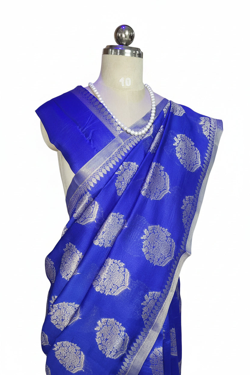 Royal Blue Pure Chiniya Silk Saree