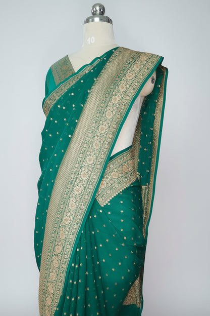 Emerald Green Banarasi Pure Georgette Saree