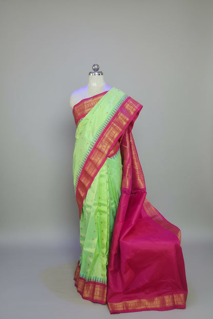Parrot Green Gadwal Silk Saree