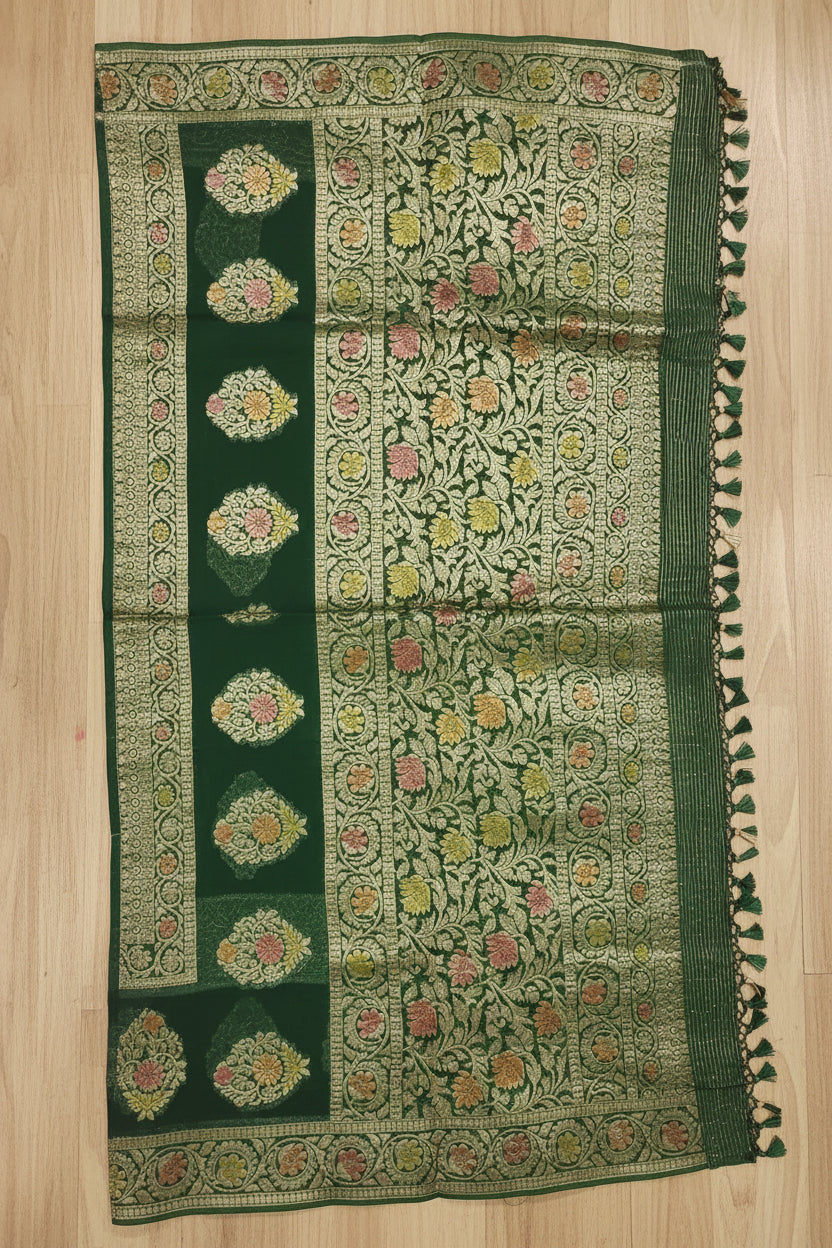 Dark Mehendi Green Banarasi Georgette Saree