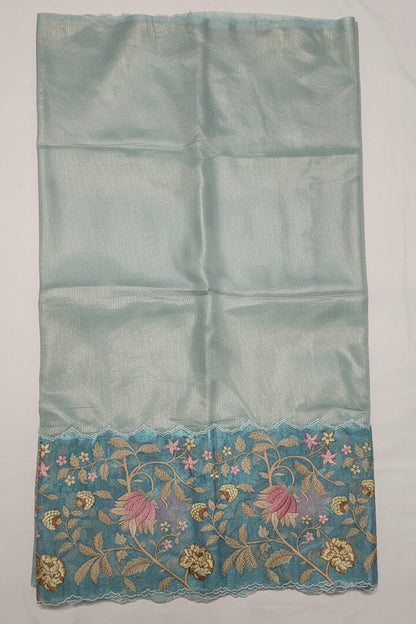 Aqua Blue Kora Tissue Saree