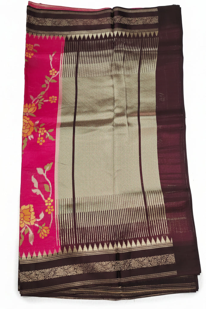 Magenta Pink Banarasi Jamdani Silk Saree
