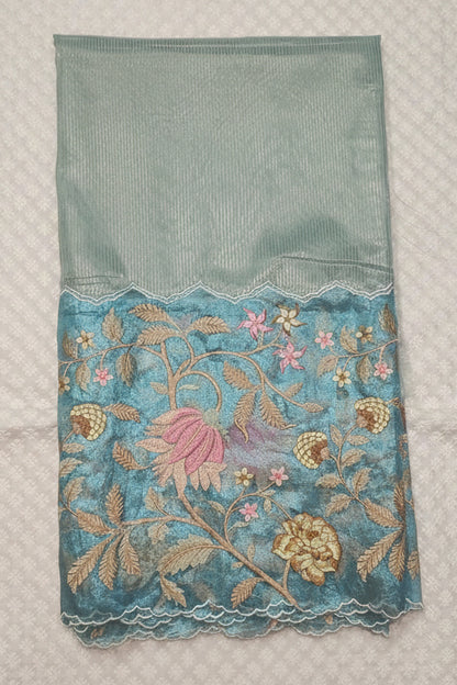 Aqua Blue Kora Tissue Saree