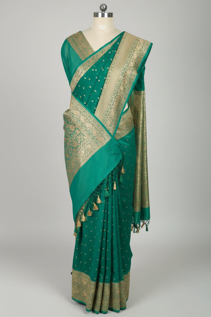Emerald Green Banarasi Pure Georgette Saree