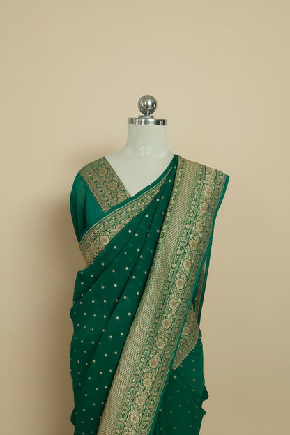 Emerald Green Banarasi Pure Georgette Saree