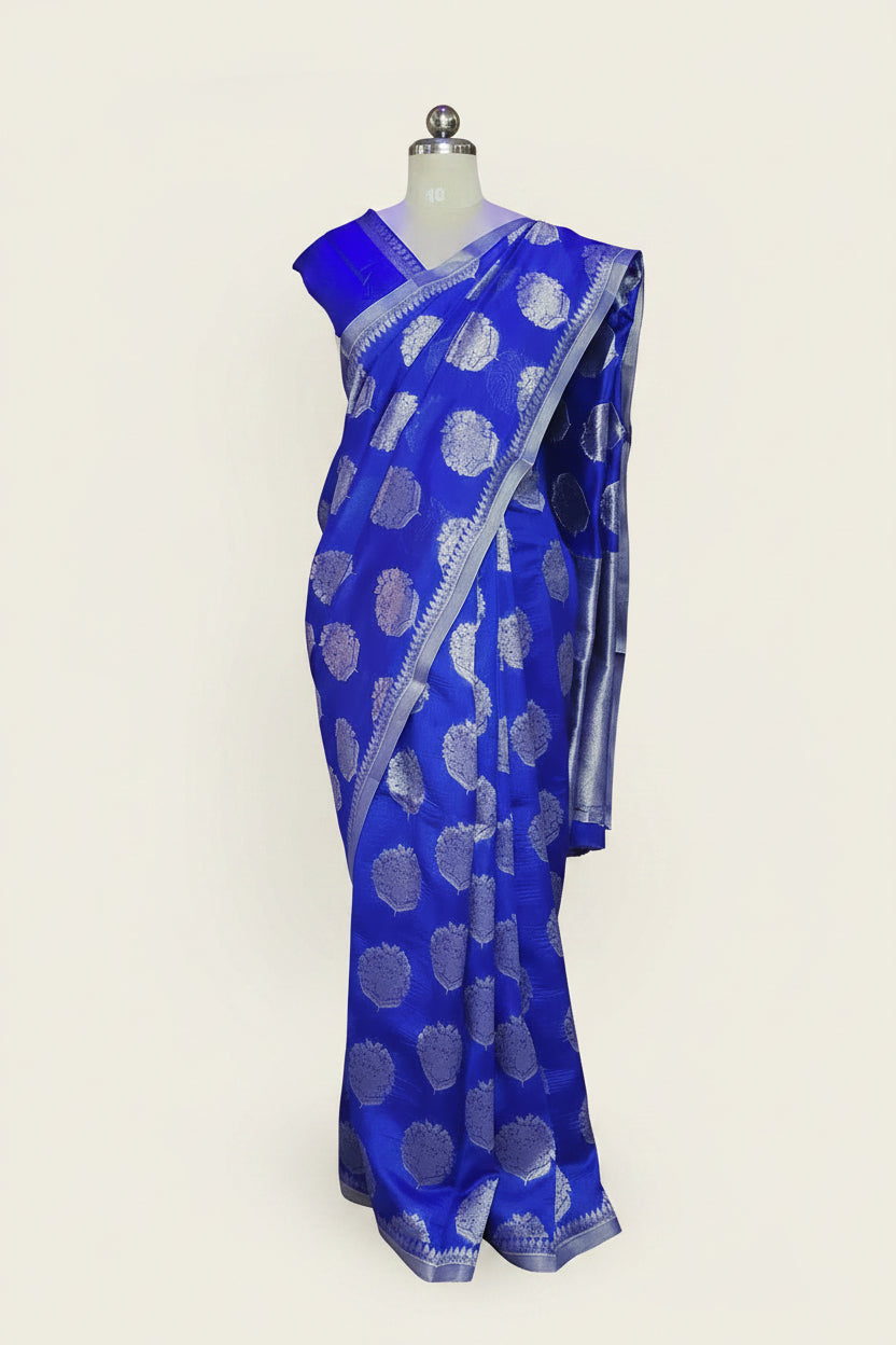 Royal Blue Pure Chiniya Silk Saree