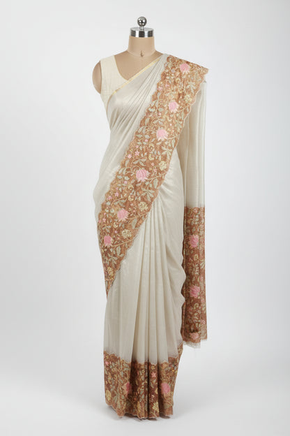 Beige Kora Tissue Saree