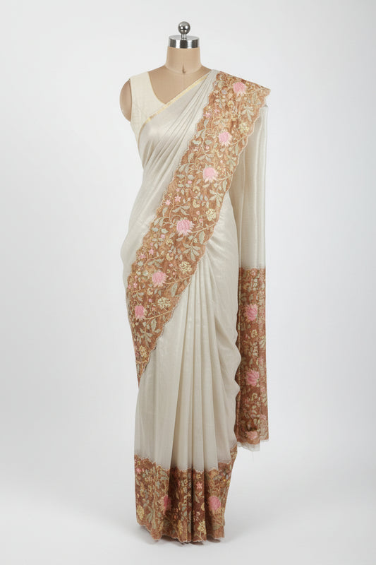 Beige Kora Tissue Saree
