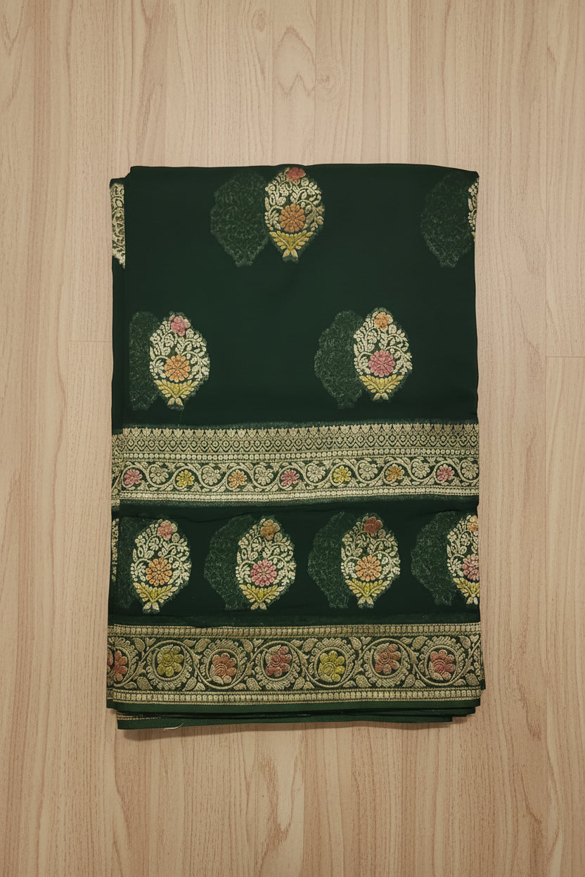 Dark Mehendi Green Banarasi Georgette Saree