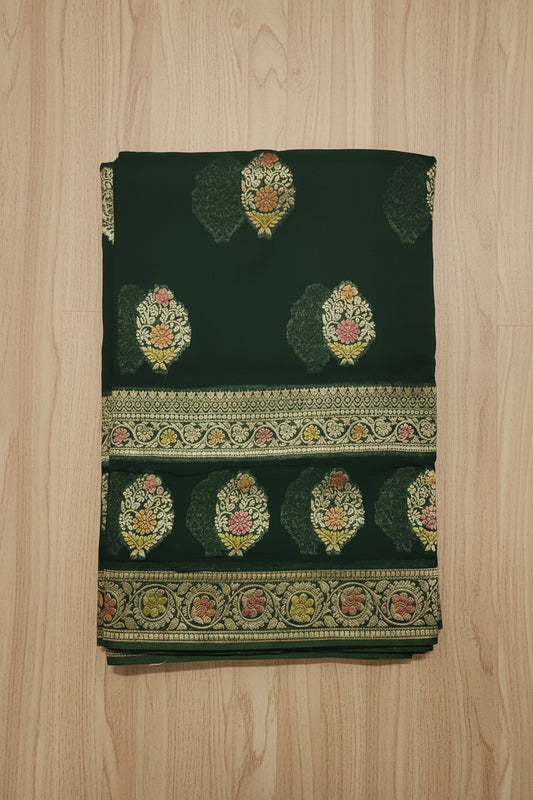 Dark Mehendi Green Banarasi Georgette Saree