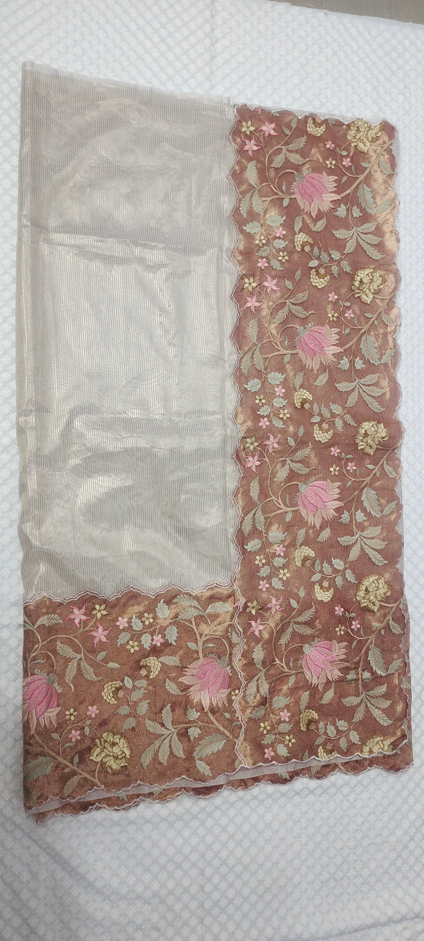 Beige Kora Tissue Saree