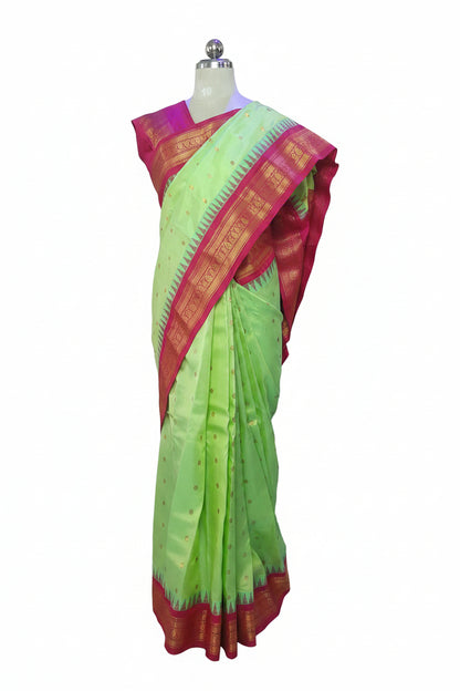 Parrot Green Gadwal Silk Saree