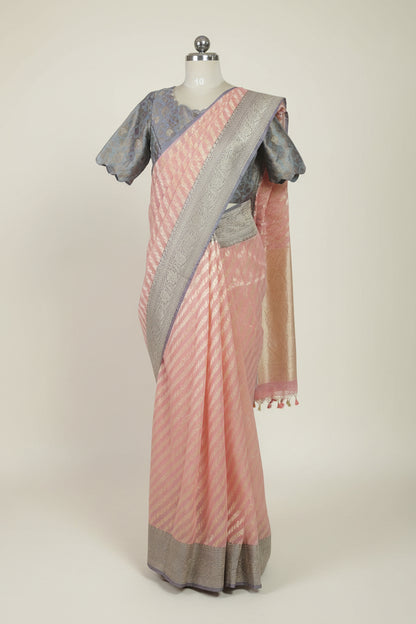 Semi Jamdani Peach Banarasi Saree